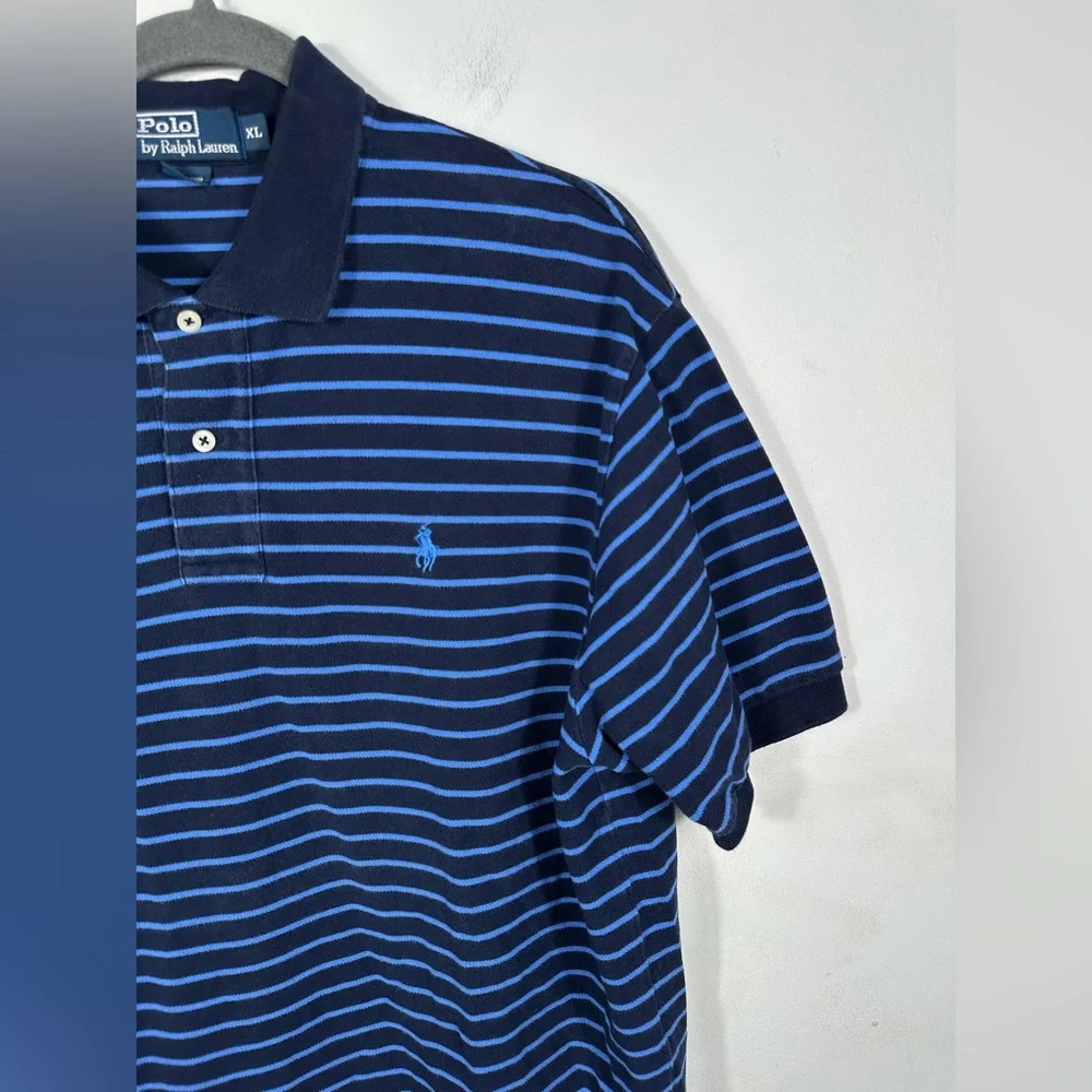 Polo Ralph Lauren Striped Polo Shirt Men’s XL Navy Blue Short Sleeve Classic Fit